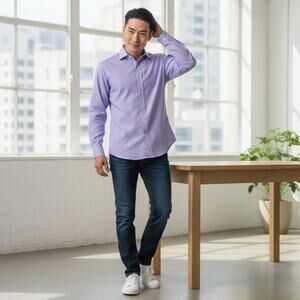 Ralph Lauren Black Label Purple Button Down Dress Shirt Cotton Mens 16 1/2 Neck